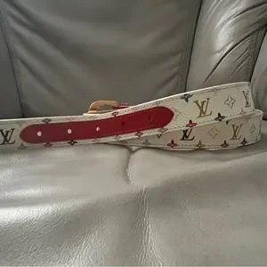 Louis Vuitton White Multicolor w/ Red Buckle and closure Belt Louis Vuitton 85/34 30mm White Monogram Multicolor LV  main image 4